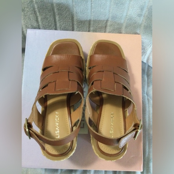 Lisa Vicky Just Strappy Platform Cognac Sandals Size 6 M - Picture 6 of 12